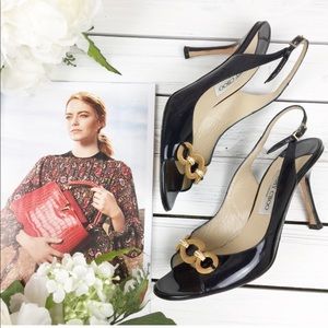 Jimmy Choo Black and Gold Heels